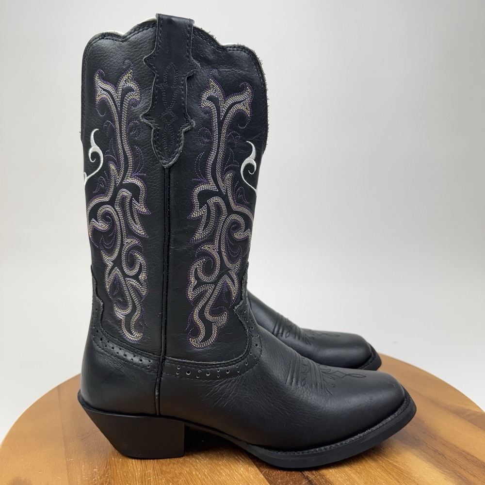Womens Justin L2554 Stampede Black Leather Square Toe Western Boots Size 8.5 B